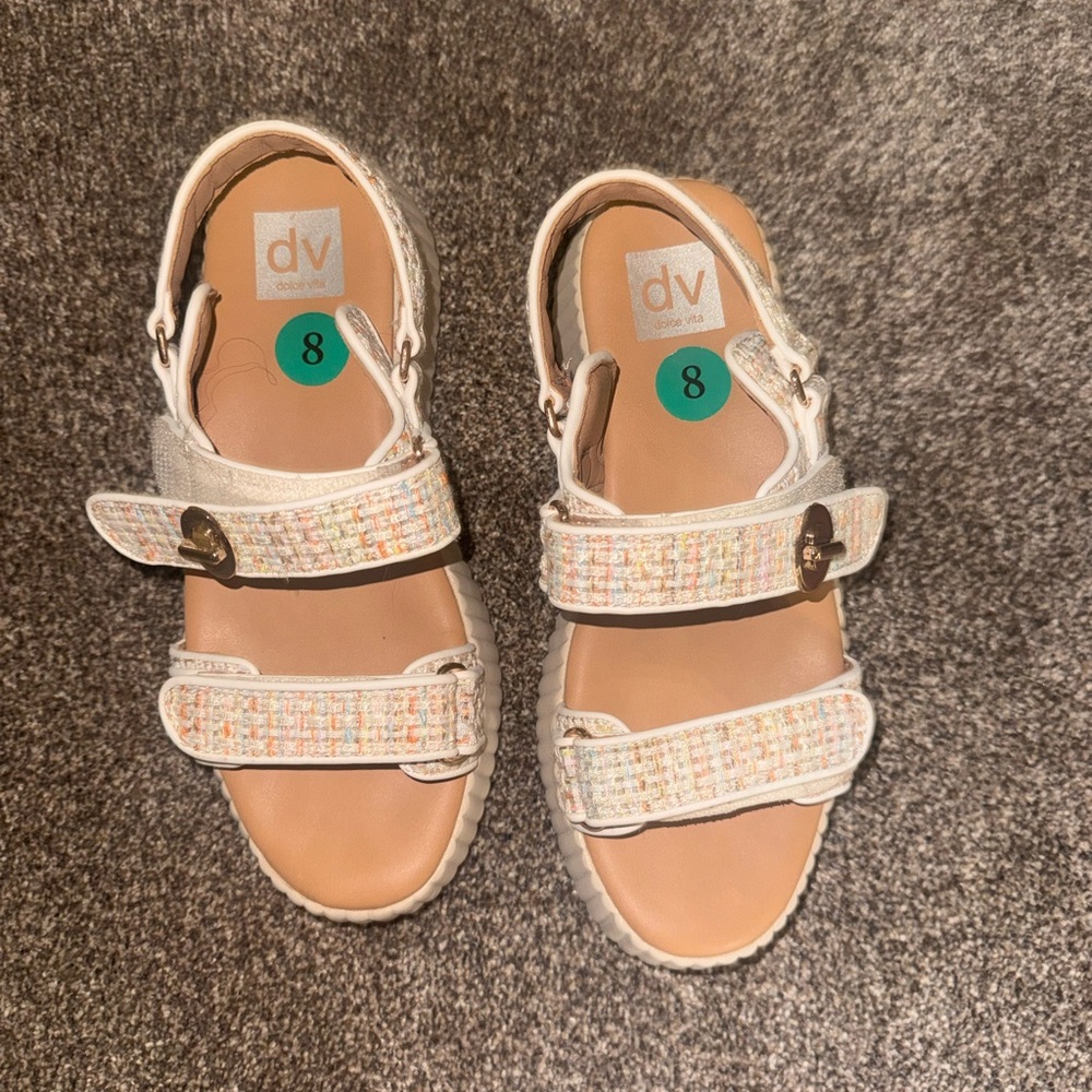 DV by Dolce Vita White Multicolor Tweed Platform Sandals Size 8